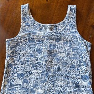 Duluth Trading Co Blue and White Patterned Tank